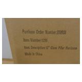 12" Glass Pillar Hurricane w/ Blue Lacing