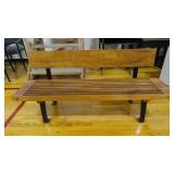 60"L x 27"H Slatted Oak Bench w/ Iron Feet
