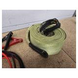 12 ft jumper cables and a 4" wide heavy duty tow strap