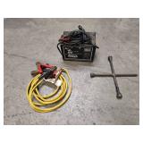 Sears 12 V Battery Charger - ~ 12 ft jumper cables - 1 - 13" 4-way lug wrench