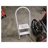 step stool, and wheel chair and 2 metal canes