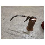 Vintage pump oil can, 3 oil funnels and a drive motor