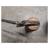 Vintage pump oil can, 3 oil funnels and a drive motor