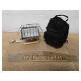Vintage metal Kenworth sign, portable light, and mini tool case with a variety of tools