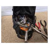 Vintage metal Kenworth sign, portable light, and mini tool case with a variety of tools