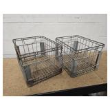 2 Vintage Mid Century Metal Milk Crates - heavy duty  - 17" W X 13" D x 11" H