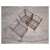 3 Vintage Mid Century Metal Milk Crates - heavy duty