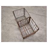 3 Vintage Mid Century Metal Milk Crates - heavy duty