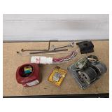 GE Motor, container of fuses, transformer for bells, buzzers, chimes and door openers, a bunch of misc wires and other misc items