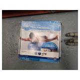 vintage outdoor umbrella clothesline, large 75 cm exercise ball and camera tripod