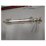 vintage outdoor umbrella clothesline, large 75 cm exercise ball and camera tripod