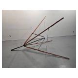 vintage outdoor umbrella clothesline, large 75 cm exercise ball and camera tripod