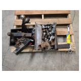 Several hitches, balls, tow chain and hitch ball wrench