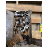 Several hitches, balls, tow chain and hitch ball wrench