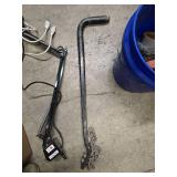 Box of misc plumbing / shower items, adjustable lamp (works), distribution hitch and a bucket of steel fittings