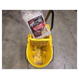 Rubbermaid Commercial mop bucket and wringer combo on wheels (missing 1 wheel), 1 mop and 1 replacement mop head