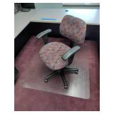U-Shaped Desk with Hutch, 2 side chairs, 1 office chair and floor protector.