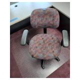 U-Shaped Desk with Hutch, 2 side chairs, 1 office chair and floor protector.