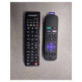 Samsung 75” TV with Samsung remote and Roku Remote.