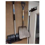 Snow Shovels, Snow Pusher, General Purpose Scoop Shovel, Square Shovel, and ice chipper