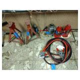 (2) Hydraulic 12-ton Bottle Jacks. (1)  8-ton bottle jack. (2) Steel manual jack stands. Jumper Cables