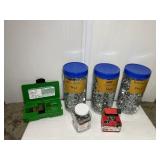 Hilti Concrete nails X-C 22, (3) Hilti Gun Pegs, Ramset tie strap holders. Greenlee d-subminiature panel punch.