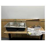 GLACIER BAY Bratten 33 in. Drop-In 60/40 Double Bowl 18 Gauge Stainless Steel Kitchen Sink with Pull-Down Faucet