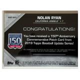 Nolan Ryan Commemorative 150 Years Patch 2019 Topps #AMP-NRY Baseball Card