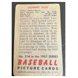 1951 Bowman #314 Johnny Sain Vintage Baseball Card