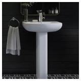 Swiss Madison Modern White Ceramic Rectangular Chateau Pedestal Bathroom Vessel Sink with Round Single Faucet Hole   Customer Returns See Pictures