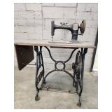 Vintage Household Sewing Machine on Pedal Stand - Antique Cast Iron
