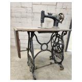 Vintage Household Sewing Machine on Pedal Stand - Antique Cast Iron