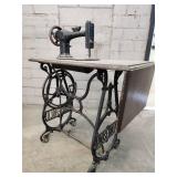 Vintage Household Sewing Machine on Pedal Stand - Antique Cast Iron
