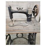Vintage Household Sewing Machine on Pedal Stand - Antique Cast Iron