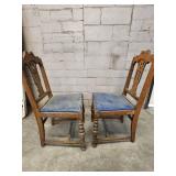 Set of 2 Vintage Wooden Chairs with Blue Upholstered Seats