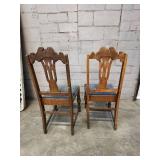 Set of 2 Vintage Wooden Chairs with Blue Upholstered Seats