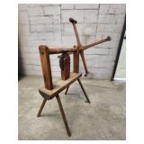 Vintage Wooden Gear-Operated Machine with Crank Handle