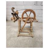 Antique Hand-Cranked Wooden Spinning Wheel