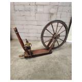 Antique Wooden Spinning Wheel with Floral Design