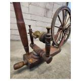 Antique Wooden Spinning Wheel with Floral Design