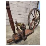 Antique Wooden Spinning Wheel with Floral Design