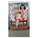 Vintage Tin Cowgirls Saloon Sign Decor and Weatherby Mark V Rifle Poster