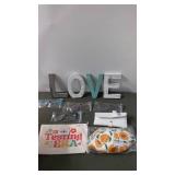 Collection of Assorted New Items Including Glasses Cases and Love Sign Decoration