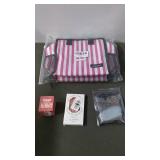 Lot of 3 Makeup Products and Pink Striped Makeup Bag