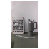 Valrgo Travel Mug with Straw and Real Estate Wall Art Tin Sign