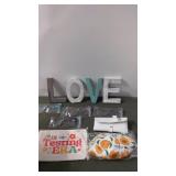 Collection of Assorted New Items Including Glasses Cases and Love Sign Decoration