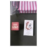 Lot of 3 Makeup Products and Pink Striped Makeup Bag