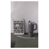 Valrgo Travel Mug with Straw and Real Estate Wall Art Tin Sign