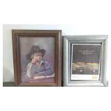 Framed Vintage Artwork Collection - Boy with Hat and Classic Car Advertisement