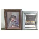 Framed Vintage Artwork Collection - Boy with Hat and Classic Car Advertisement